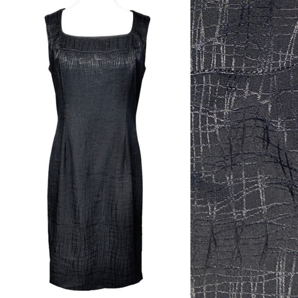 Vintage Alberto Makali Sheath Dress Black Textured Weave Sleeveless Classic Sz 8
